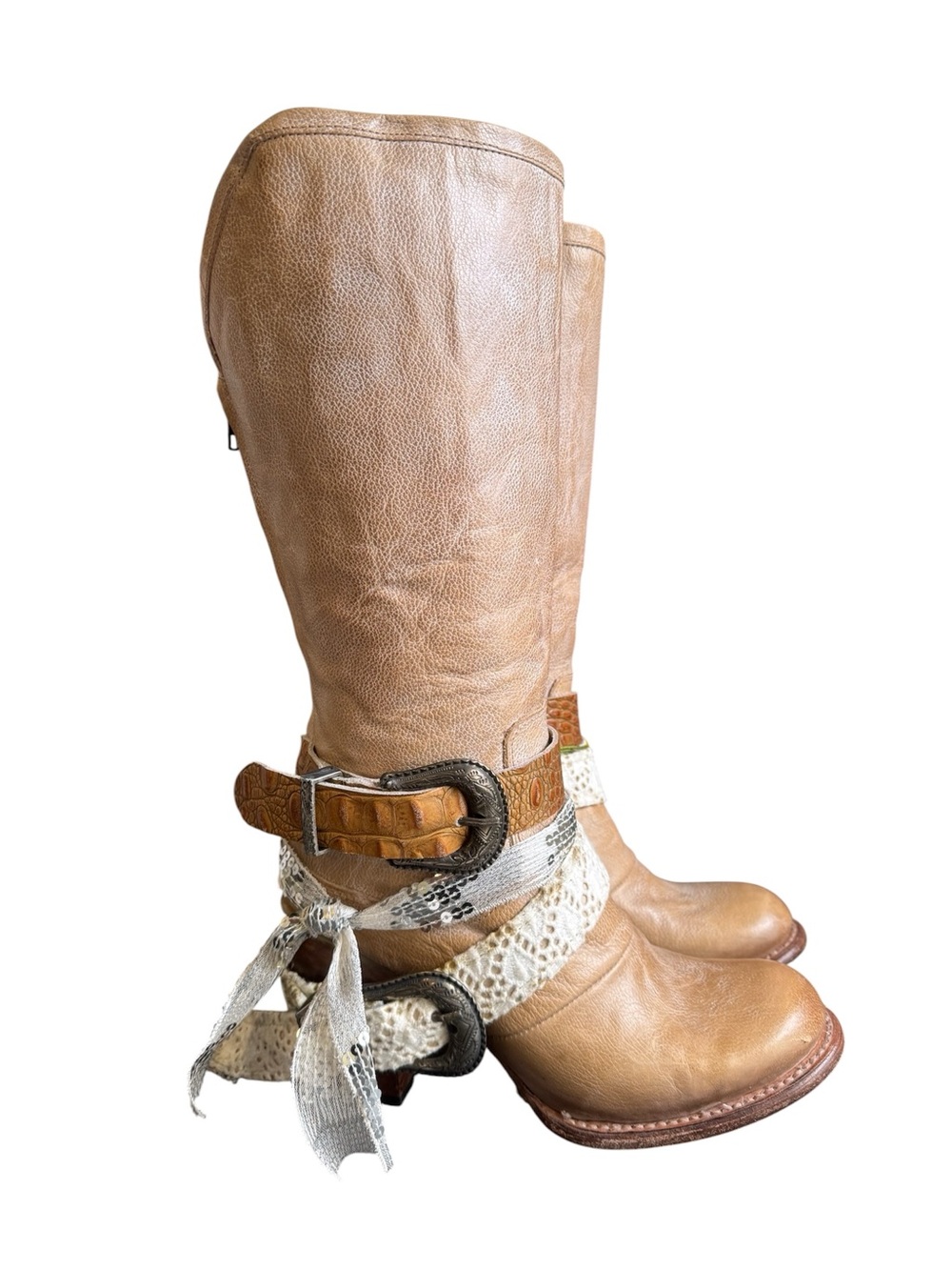 Freebird by Steven Bae Boots Tall Size 9 Leather Buckle Lace Detail